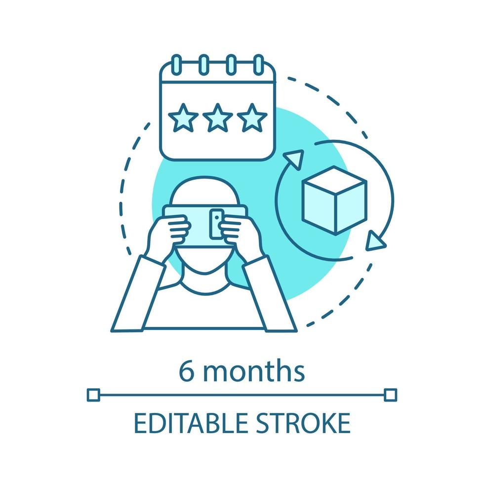 6 months concept icon. AR tool subscription tariff idea thin line illustration. Service charge. Regular fee. Vector isolated outline drawing. AR mobile app for tablet, smartphone. Editable stroke
