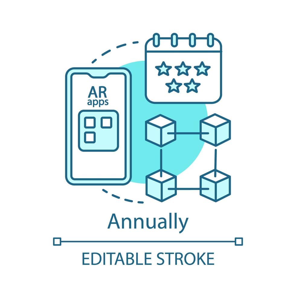 Annually concept icon. AR tool subscription tariff idea thin line illustration. Service charge. Regular fee. Application rating. Vector isolated outline drawing. AR mobile app. Editable stroke