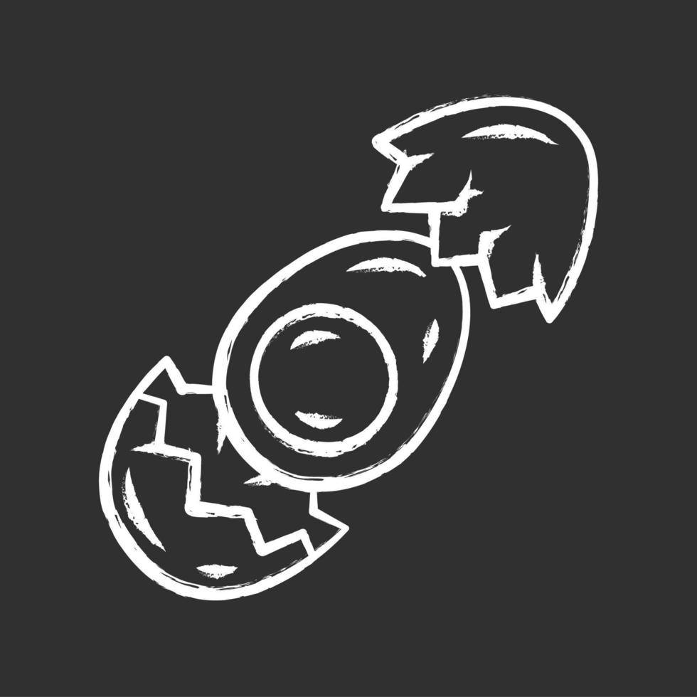 Egg chalk icon. Breakfast dish ingredient. High protein and cholesterol diet product. Hard boiled chicken egg white and yolk half with broken eggshell isolated vector chalkboard illustration