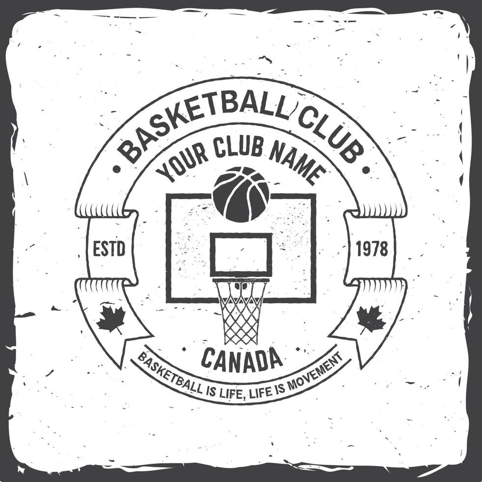 Basketball club badge. Vector illustration. Concept for shirt, print, stamp. Vintage typography design with basketball ring, net and ball silhouette.