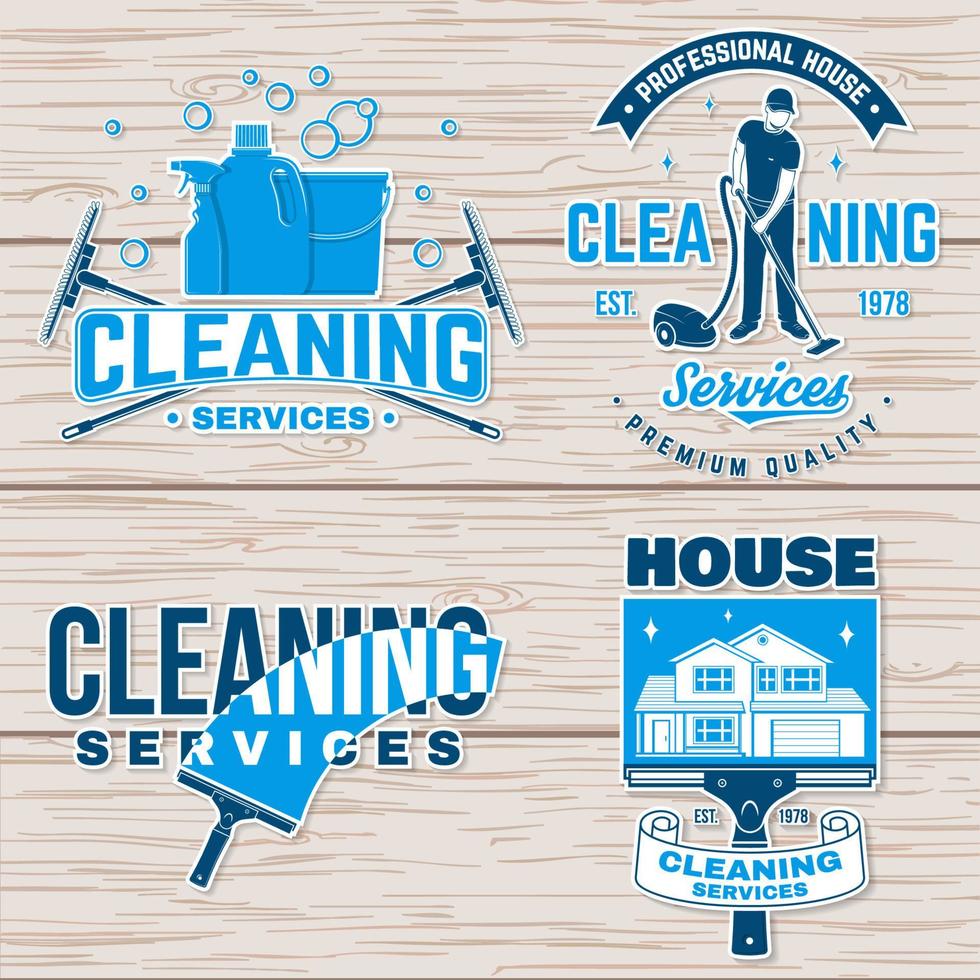 Cleaning company badge, emblem. Vector illustration. Concept for shirt, stamp or sticker. Vintage typography design with cleaning equipments. Cleaning service sign for company related business