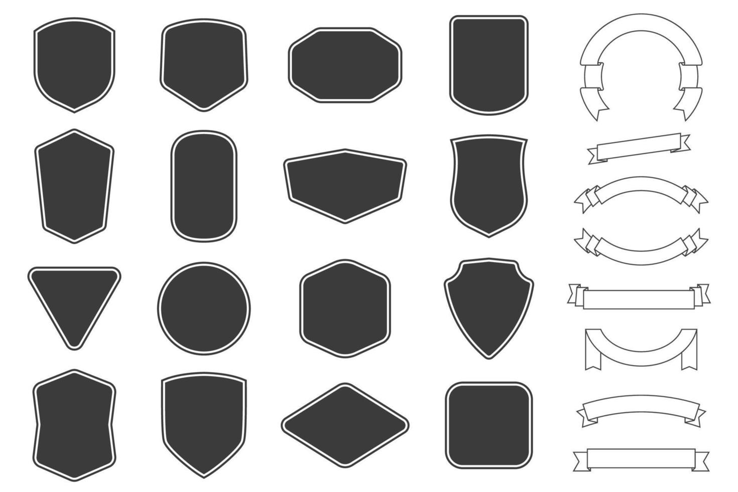 Set of vitage label, badges shape and ribbon baner collections. Vector. Black template for patch, insignias, overlay. vector