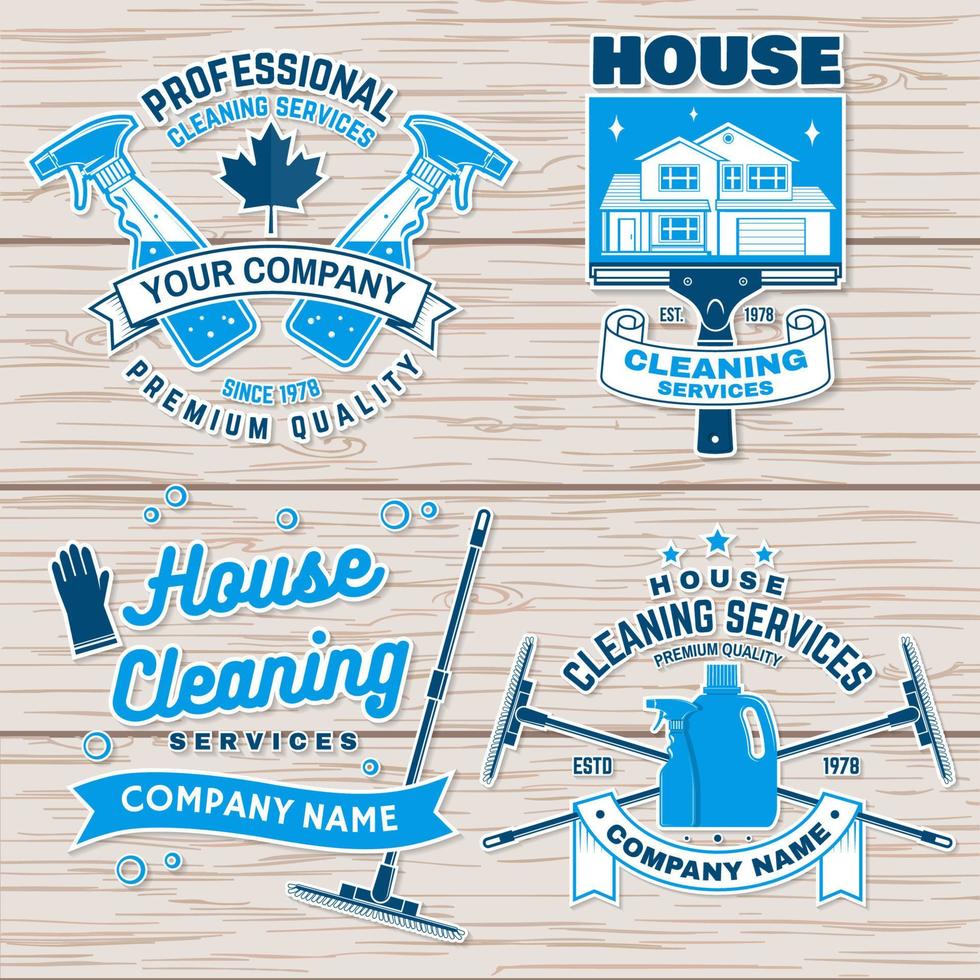 Cleaning company badge, emblem. Vector illustration. Concept for shirt, stamp or sticker. Vintage typography design with cleaning equipments. Cleaning service sign for company related business