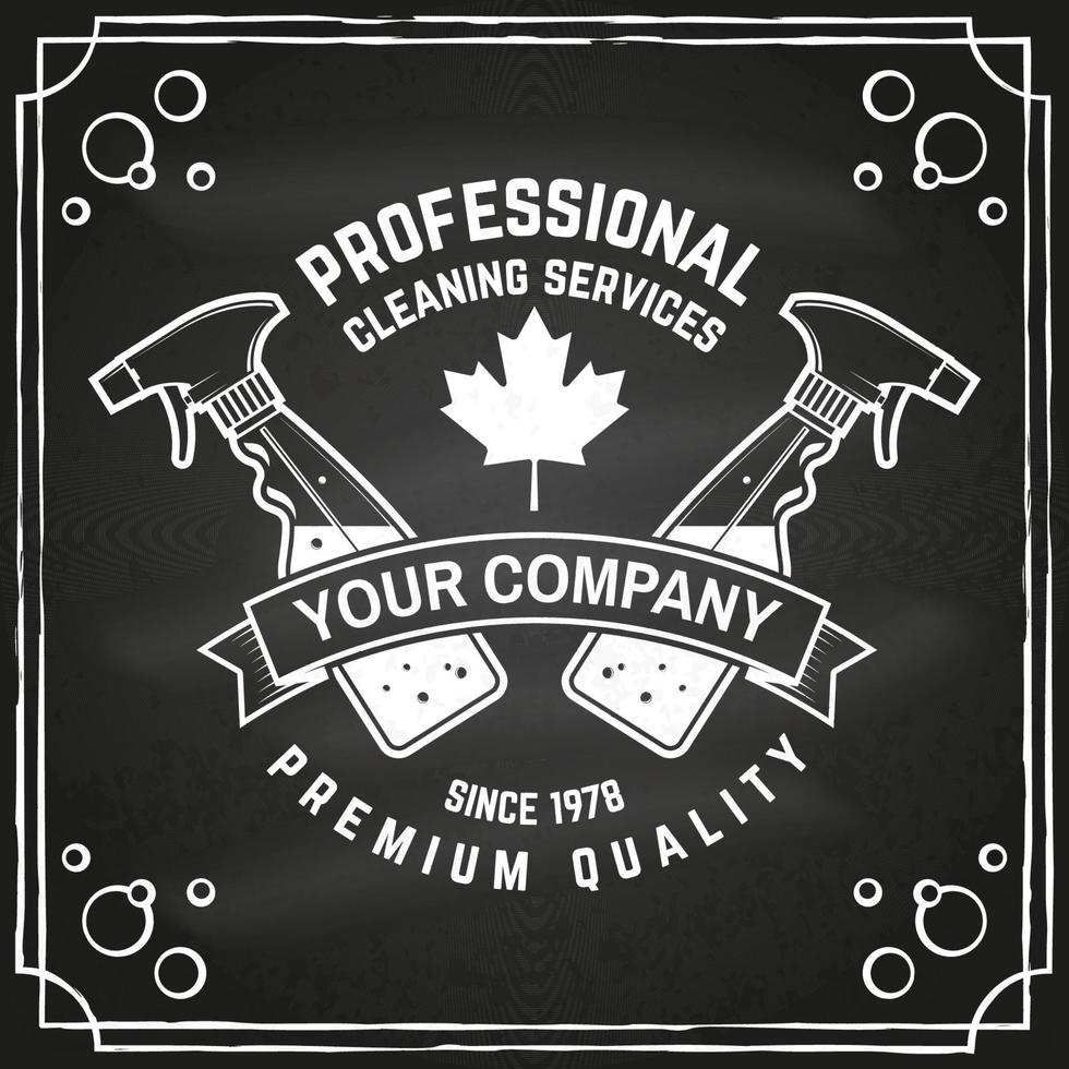 Cleaning company badge, emblem. Vector illustration. Concept for shirt, stamp or tee. Vintage typography design with cleaning equipments. Cleaning service sign for company related business