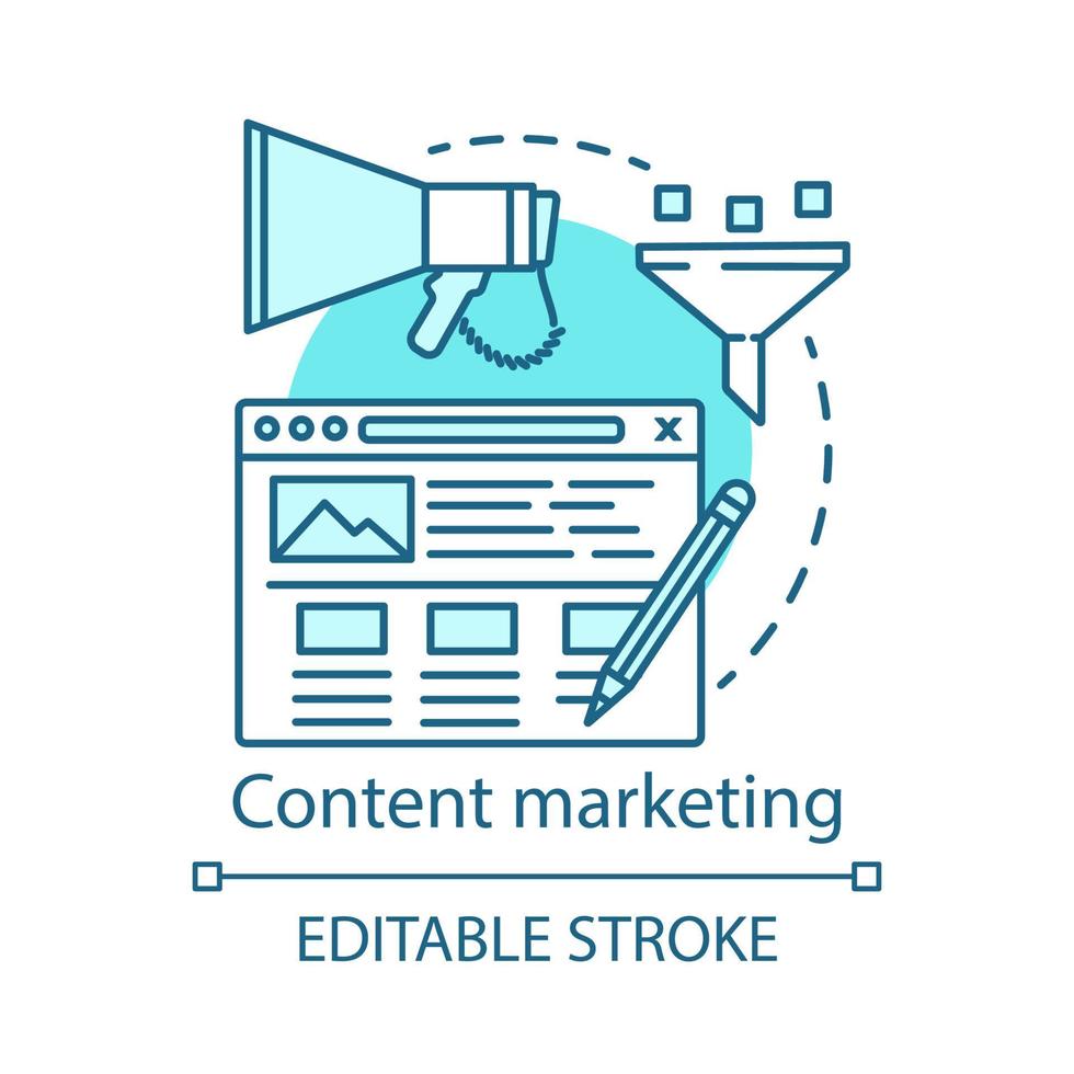 Content marketing blue concept icon. Digital marketing tactic idea thin line illustration. Strategic business approach. Creating, distributing content. Vector isolated outline drawing. Editable stroke