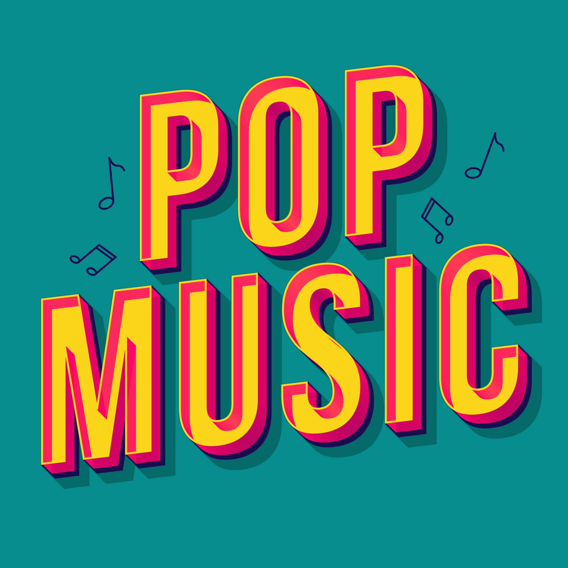 Pop music vintage 3d vector lettering. Retro bold font, typeface. Pop ...