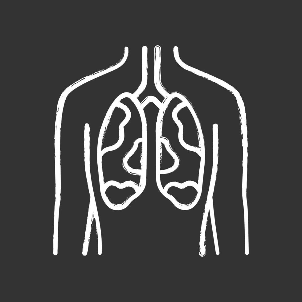 icono de tiza de pulmones enfermos. órgano humano dolorido. tuberculosis, cáncer. sistema pulmonar no saludable. parte interna del cuerpo enferma. salud respiratoria. ilustración de pizarra de vector aislado