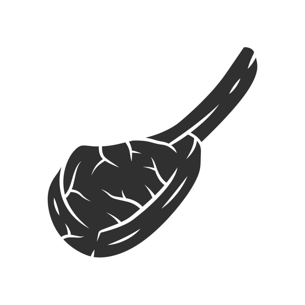 Tomahawk steak glyph icon. Butchers meat. Meat production and sale. Beefsteak. Pork rib. Protein source. Butchery business. Silhouette symbol. Negative space. Vector isolated illustration