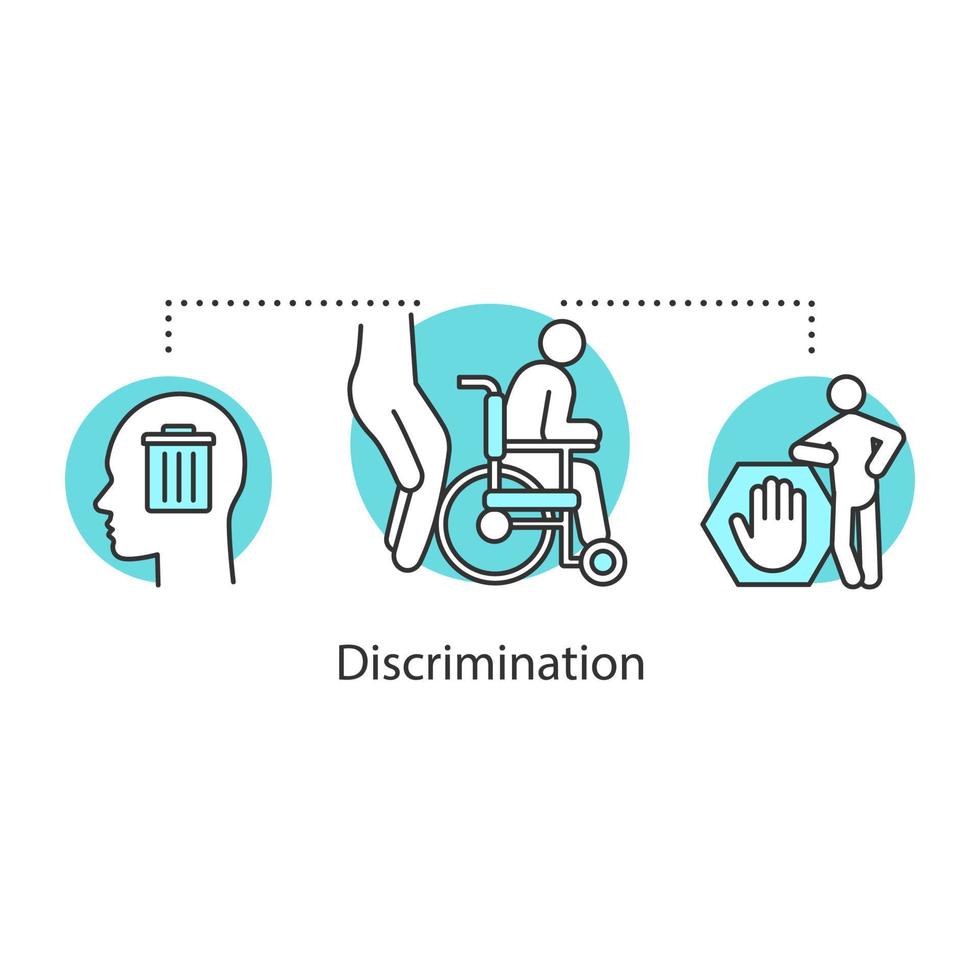 icono del concepto de discriminación por discapacidad. ilustración de línea delgada de idea de capacitismo. Prejuicio hacia las personas con discapacidad. dibujo de contorno aislado vectorial vector