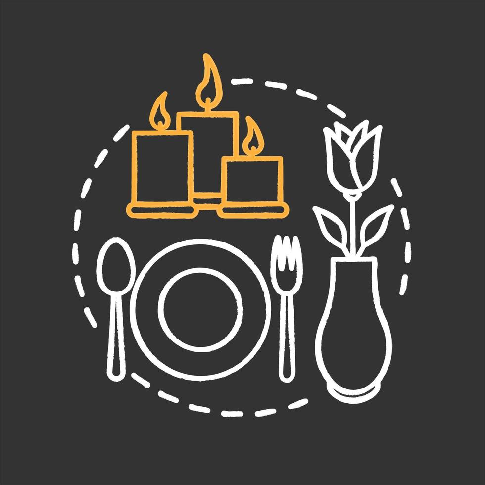 Cafe or restaurant chalk concept icon. Special occasion. First date idea. Romantic supper. Vector isolated chalkboard illustration