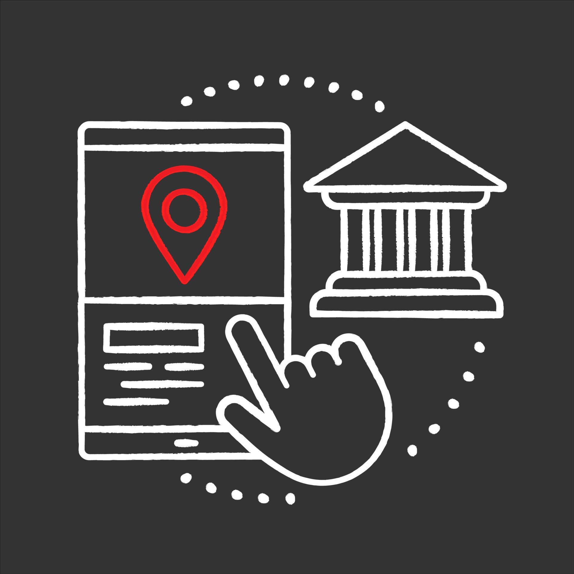 GPS app chalk concept icon. Setting drop off location. Choosing finish