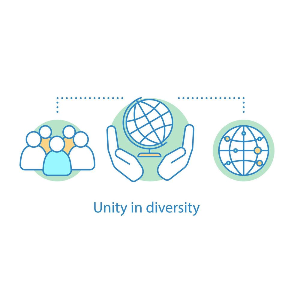 Unity in diversity concept icon. Community idea thin line illustration. Globalization. International relationships. Vector isolated outline drawing