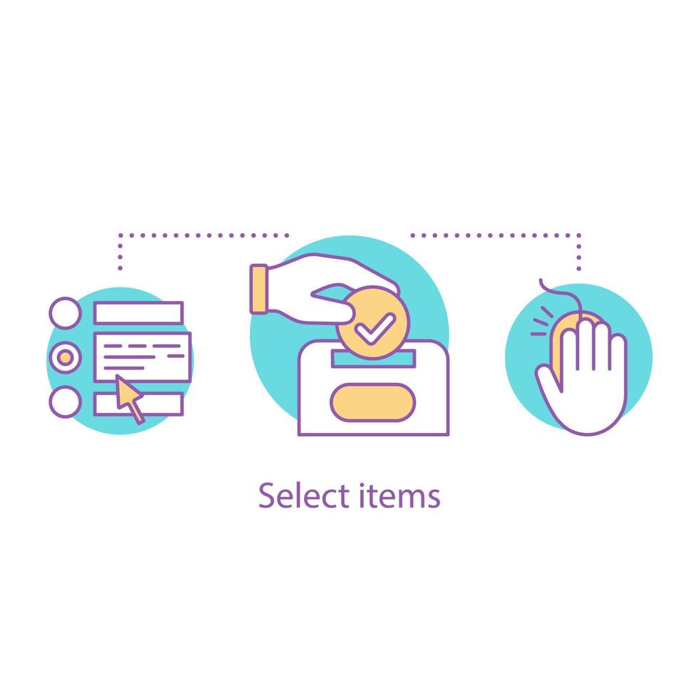 Select items concept icon. Choosing goods or services idea. Thin line illustration. Online shopping. Making order. Vector isolated outline drawing