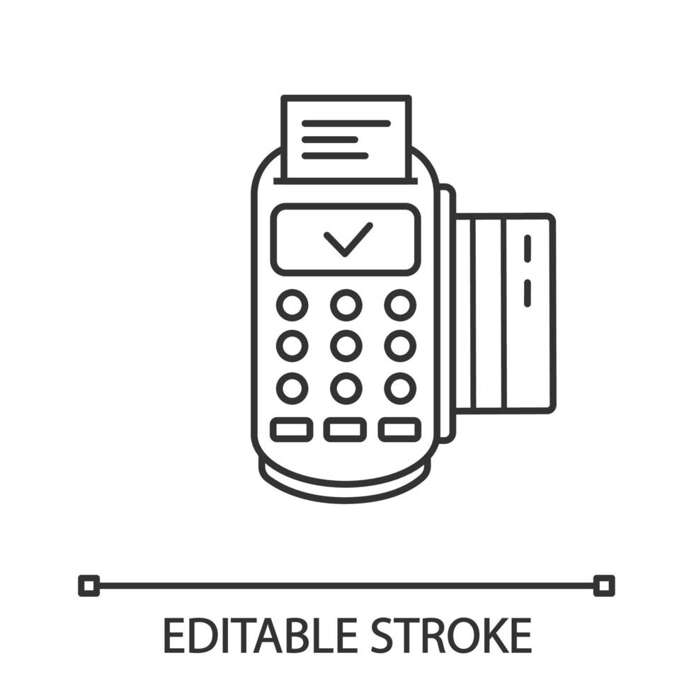 Successful POS terminal transaction linear icon. Payment terminal. Thin line illustration. E-payment. Contour symbol. Vector isolated outline drawing. Editable stroke