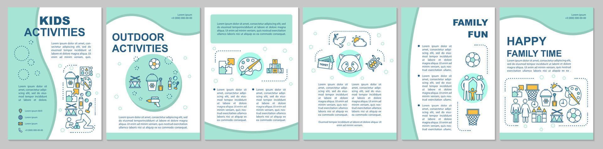 Kids activities brochure template layout. Happy family time. Flyer, booklet, leaflet print design with linear illustrations. Vector page layouts for magazines, annual reports, advertising posters