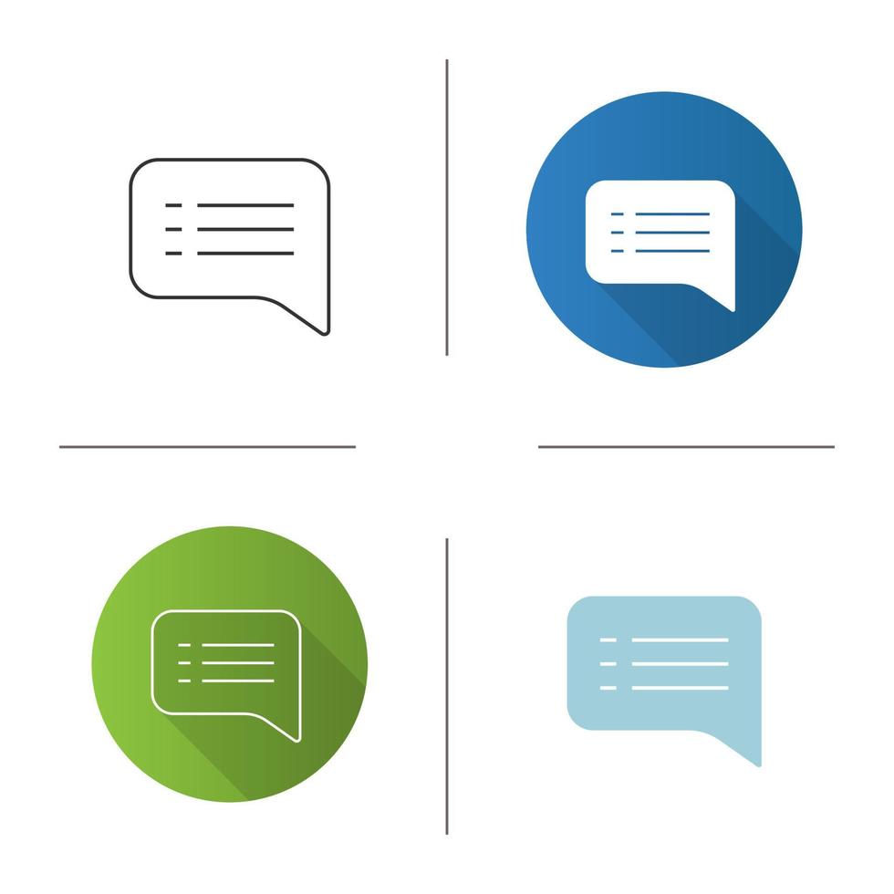 Speech bubble icon. Text SMS. Chatting. Chat box. Flat design, linear and color styles. Isolated vector illustrations