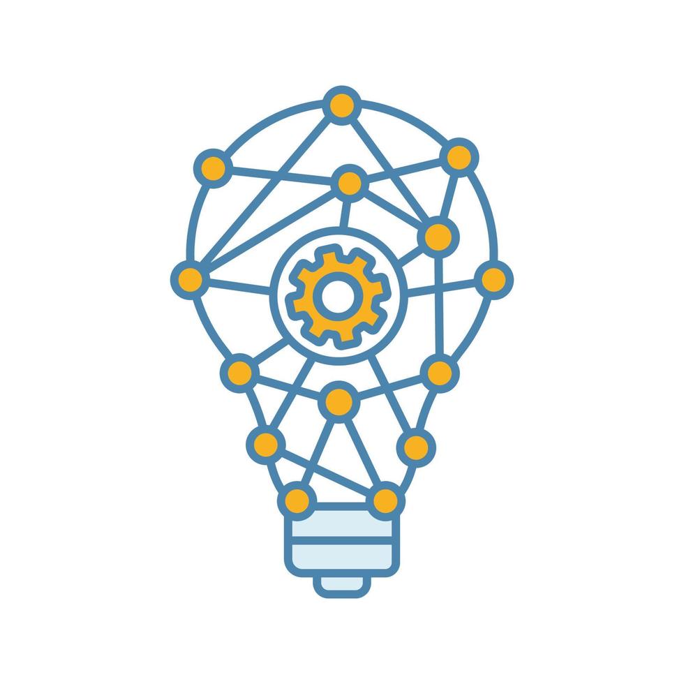 Innovation process color icon. Technological progress. Creative idea. Machine learning. Artificial intelligence. Cogwheel inside light bulb. Isolated vector illustration