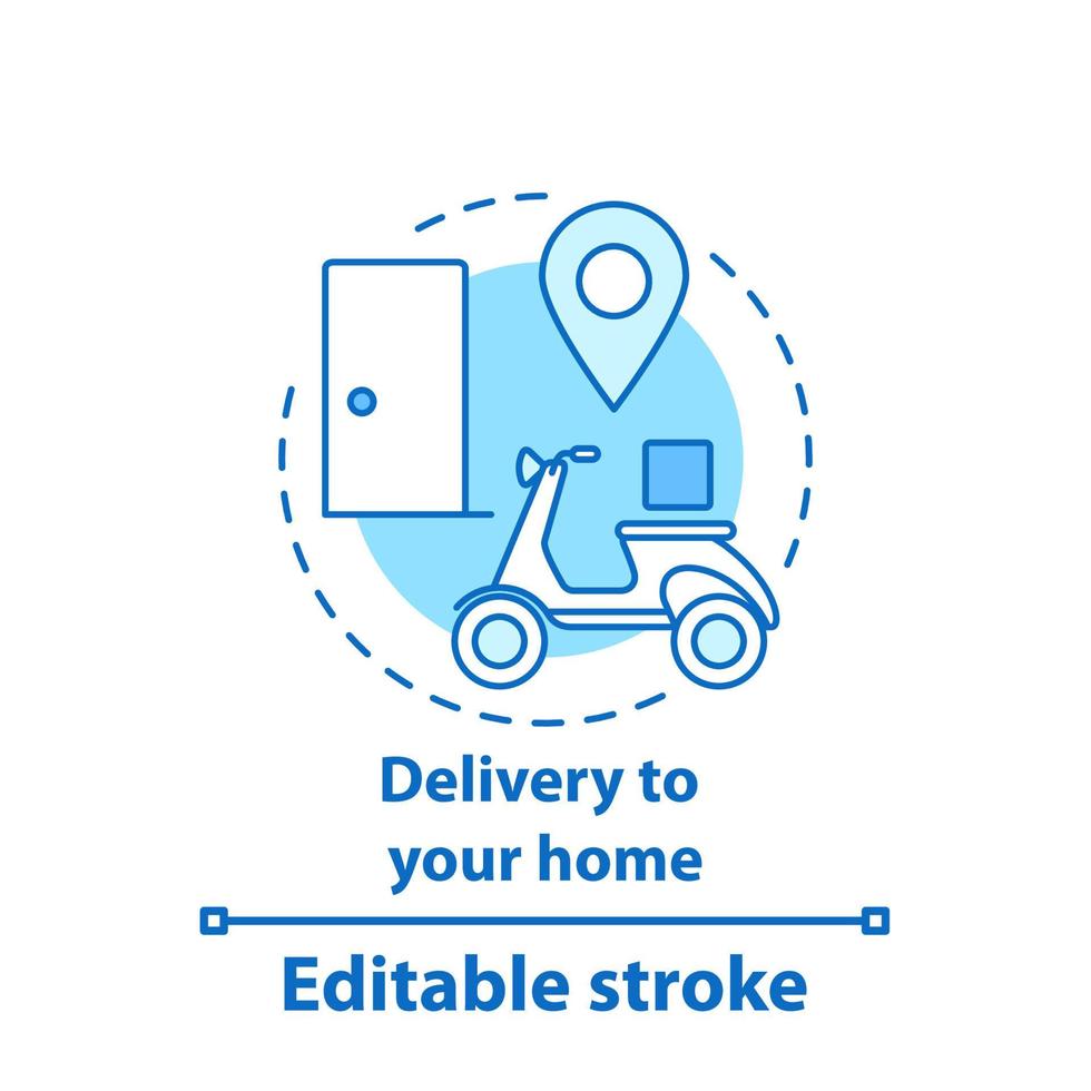 Doorstep delivery concept icon. Food delivery. Courier service idea thin line illustration. Vector isolated outline drawing. Editable stroke