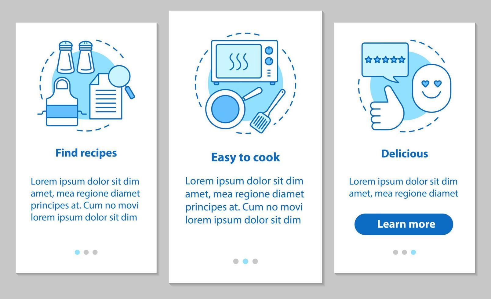 Food cooking onboarding mobile app page screen with linear concepts. Find recipes, meal preparation, delicious dish steps graphic instructions. UX, UI, GUI vector template with illustrations