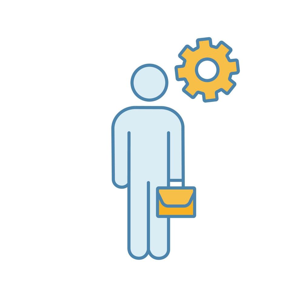 Manager color icon. Businessman. Person with briefcase and cogwheel. Isolated vector illustration