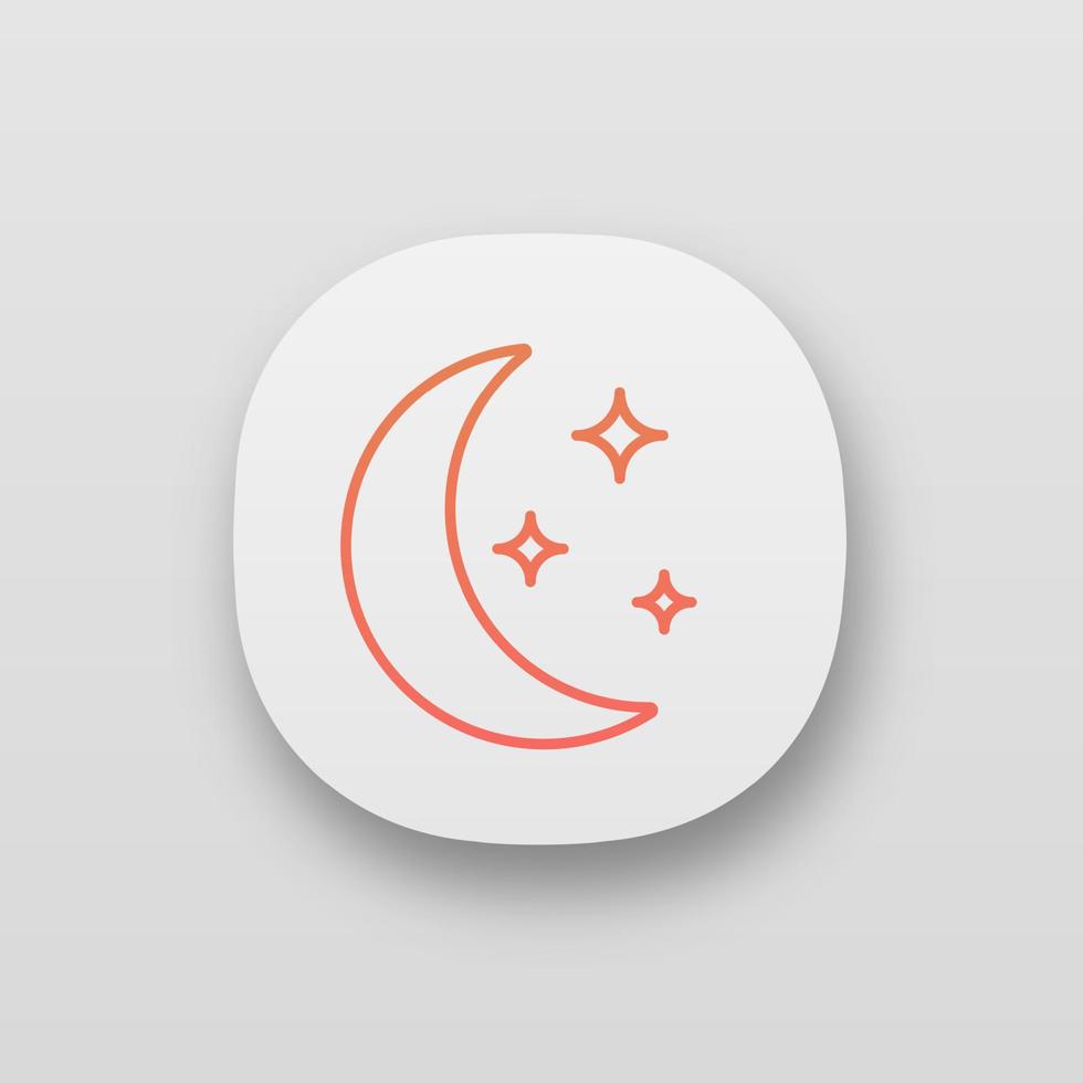Night app icon. UI UX user interface. Bedtime. Moon with stars. Sleeping time. Nighttime. Night mode. Web or mobile application. Vector isolated illustration
