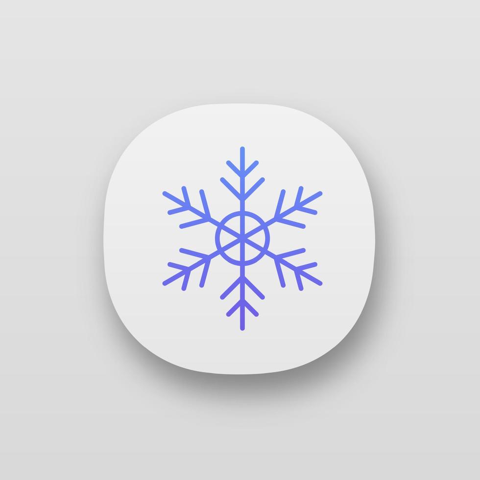 Snowflake app icon. UI UX user interface. Frosty weather. Air cooling. Cold temperature. Winter. Web or mobile application. Vector isolated illustration