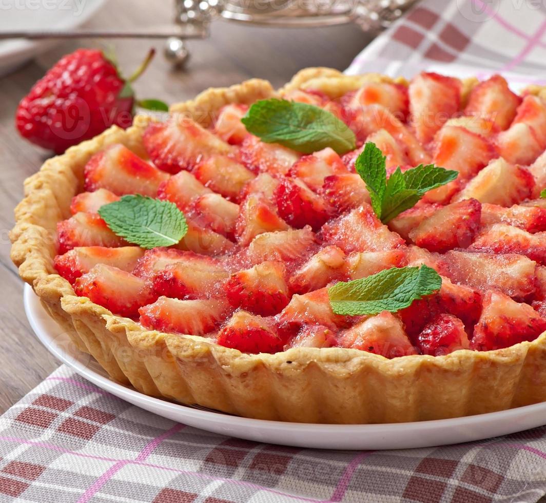 Strawberry tart with custard photo