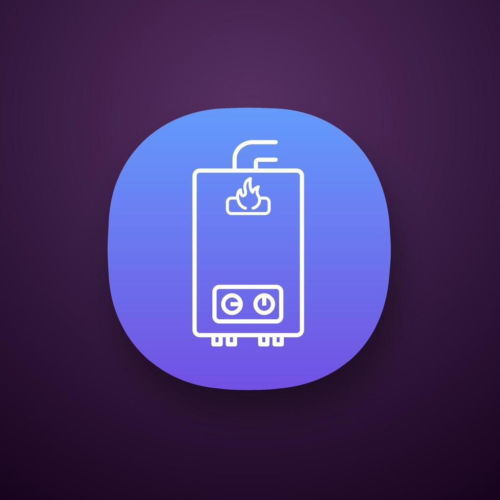 Gas water heater app icon. Heating water. Home boiler. U UX user interface. Web or mobile application. Vector isolated illustration