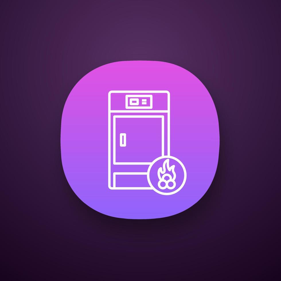 Solid fuel boiler app icon. House central heater. Firewood boiler. Heating system. UI UX user interface. Web or mobile application. Vector isolated illustration