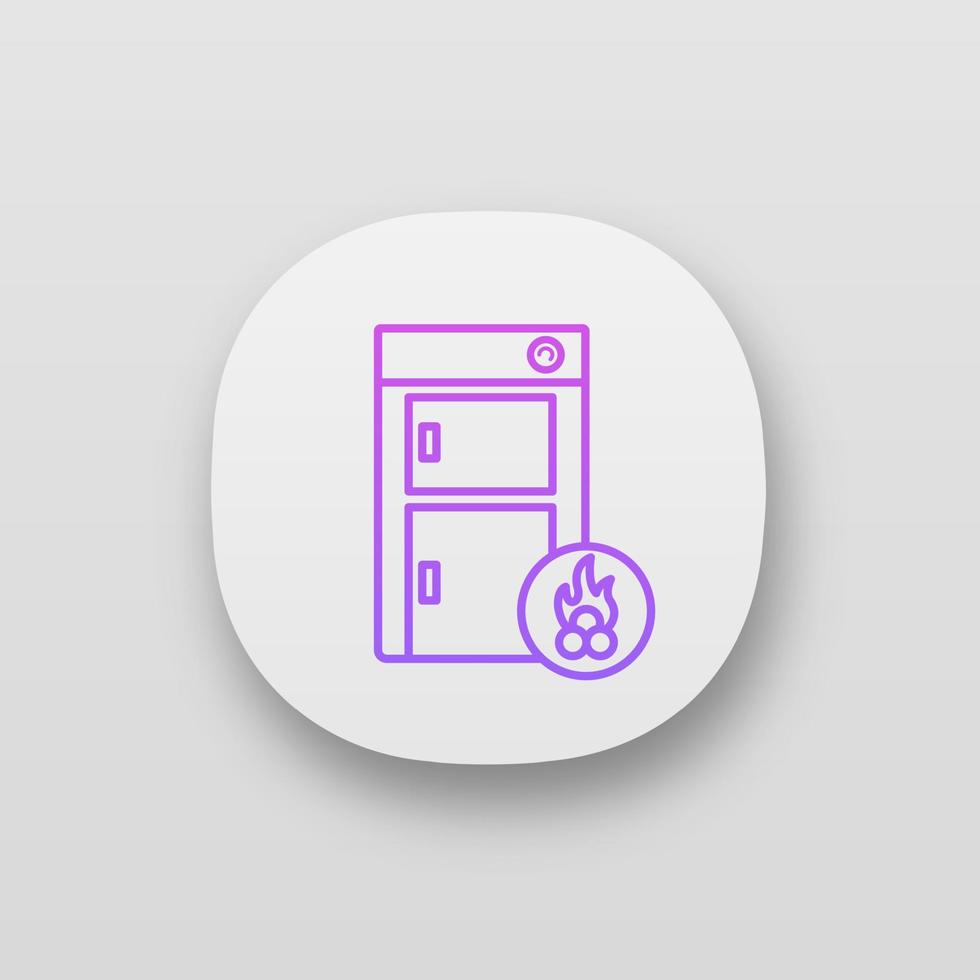 Solid fuel boiler app icon. House central heater. Firewood boiler. Heating system. UI UX user interface. Web or mobile application. Vector isolated illustration