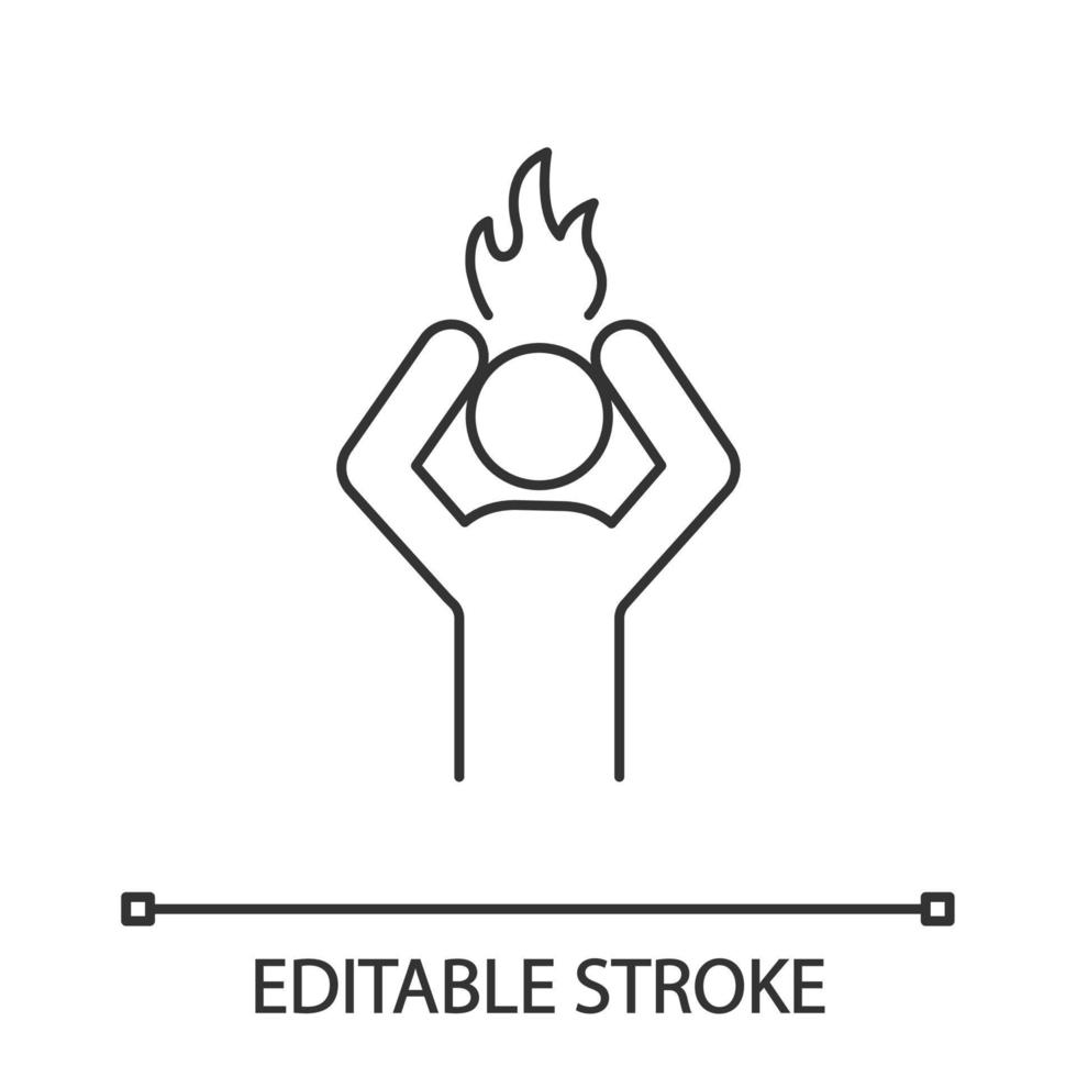 Stress linear icon. Frustration. Working burnout. Thin line illustration. Anger. Angry person. Contour symbol. Emotional stress symptom. Vector isolated outline drawing. Editable stroke