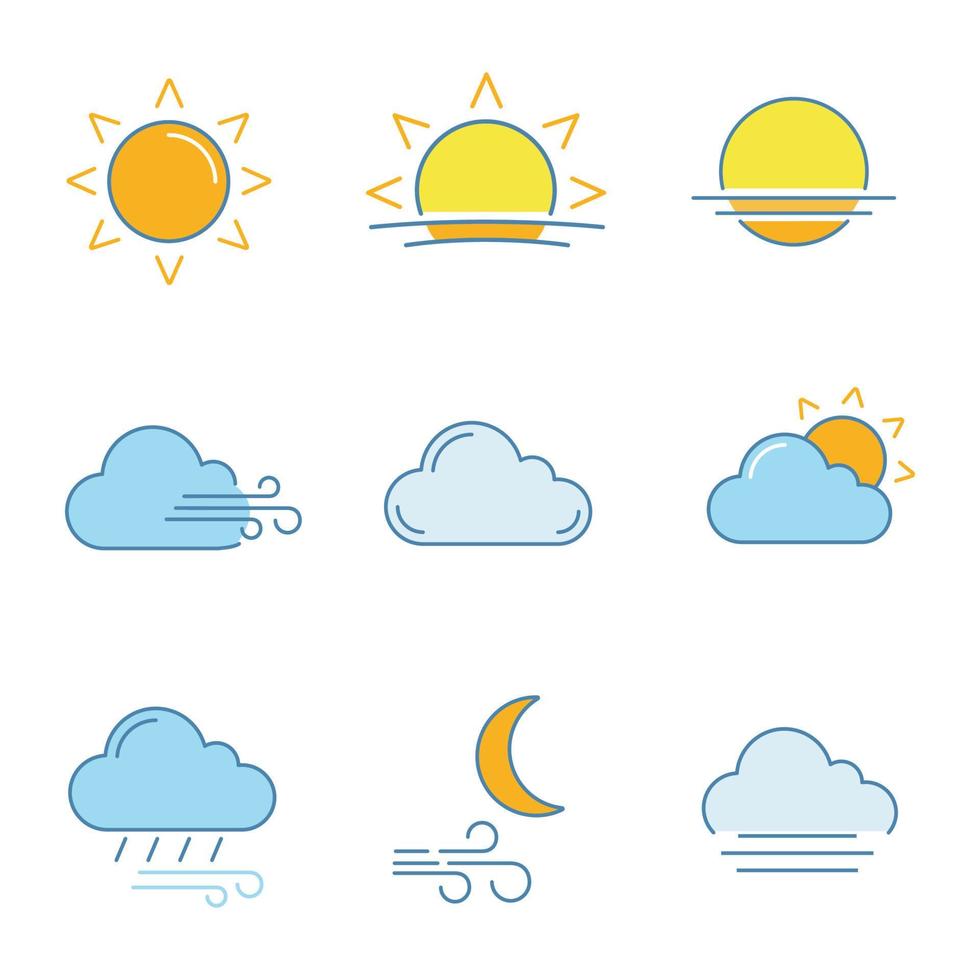 Weather forecast linear icons set vector