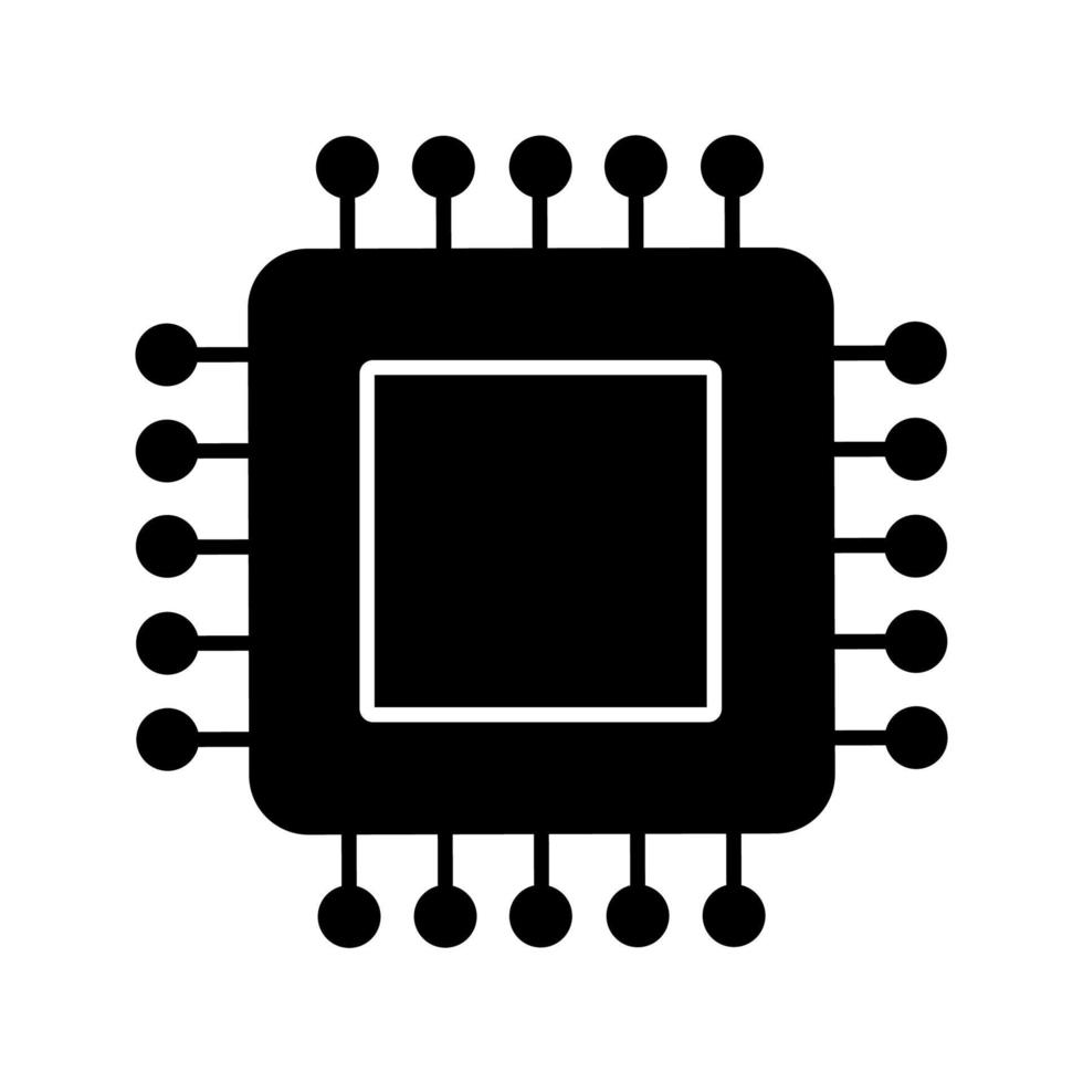 Processor glyph icon. Microprocessor. CPU. Central processing unit. Integrated circuit. Computer processor. Microchip, chipset, chip. Silhouette symbol. Negative space. Vector isolated illustration