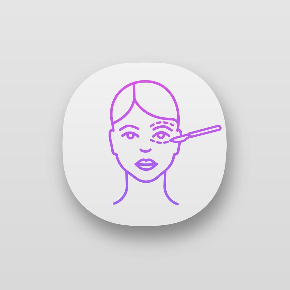 icono de la aplicación de blefaroplastia. interfaz de usuario ui ux. cirugía plástica de párpados. cirugía de levantamiento de ojos. rejuvenecimiento facial quirúrgico. aplicación web o móvil. ilustración vectorial aislada vector