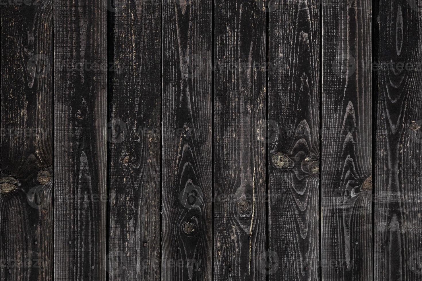 Black wood plank background textured. Top view. Rustic photo