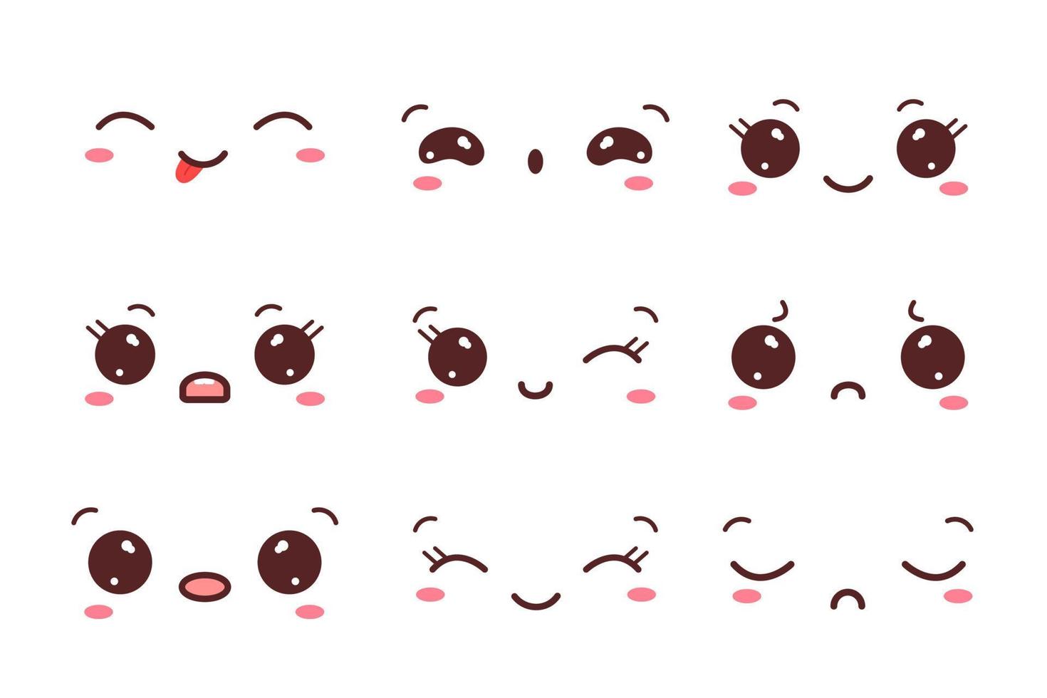 Collection of kawaii faces. Set of kawaii eyes and mouths with different emotions. Vector illustration