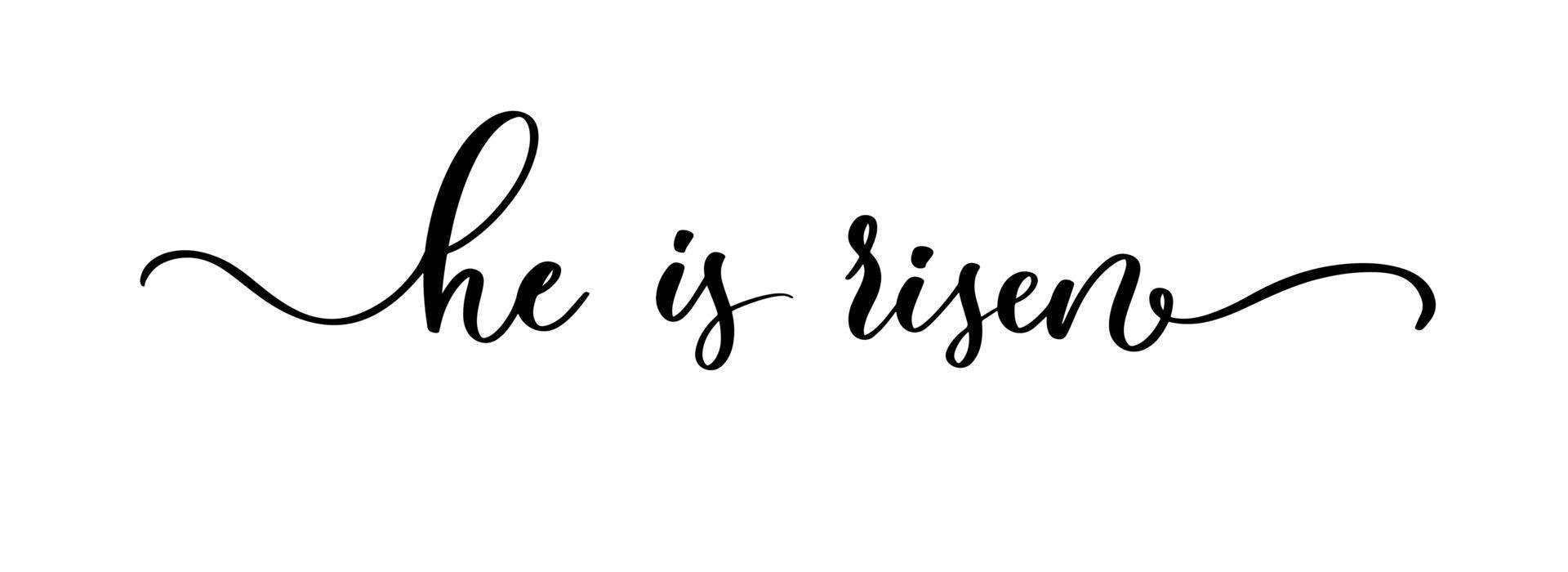 He is risen lettering inscription. Christian typography poster. Easter poster. Easter lettering. vector