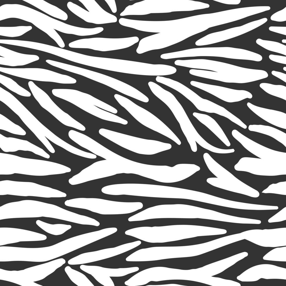 Doodle tiger skin seamless pattern. Monochrome zebra skin, stripes wallpaper. vector