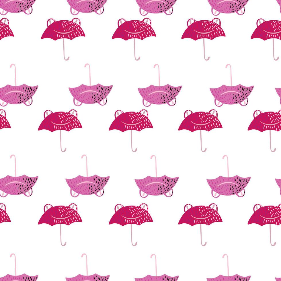 Seamless pattern cute frog umbrella. Background of funny accessory shape head toad in doodle style. vector