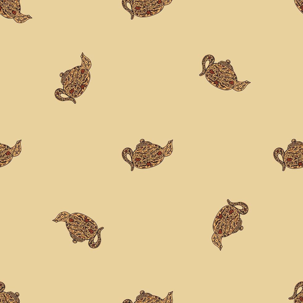 Seamless pattern with cute teapots. Background of doodle kettle decorative ceramic. vector