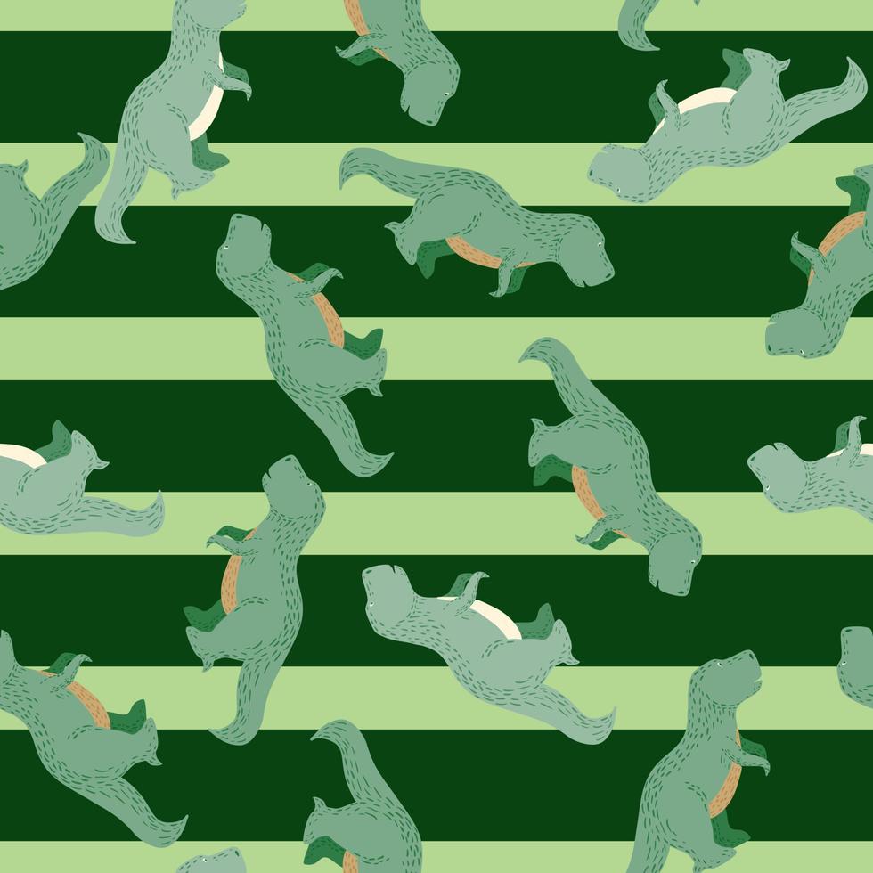Seamless pattern cute T-Rex dino. Background of funny dinosaurs in doodle style. vector