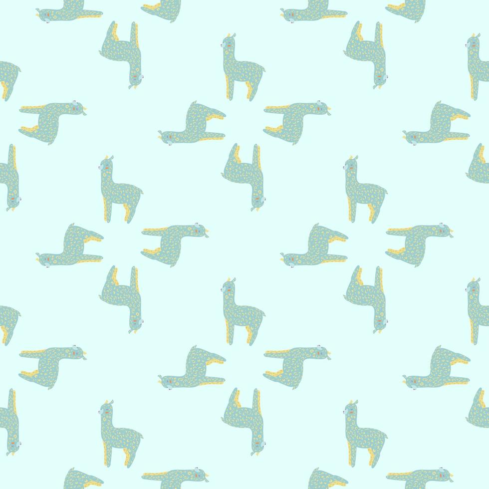 Cheerful alpaca seamless pattern. Background with funny llama in doodle style for fabric. vector