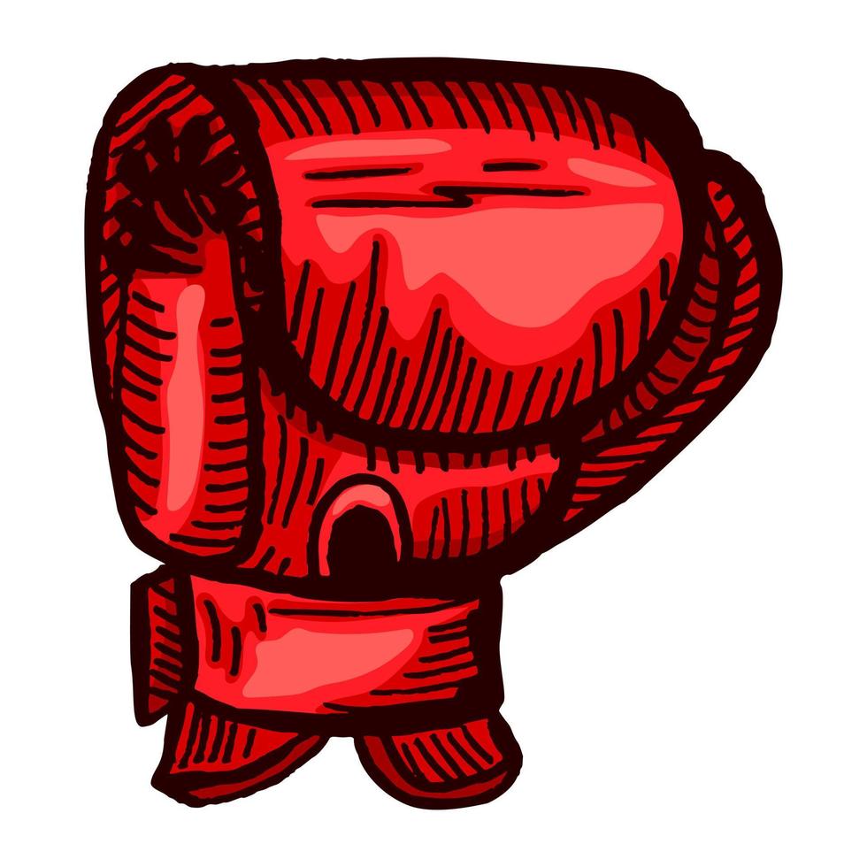 Red boxing glove sketch in isolated white background. Vintage sporting equipment for kickboxing in engraved style. vector