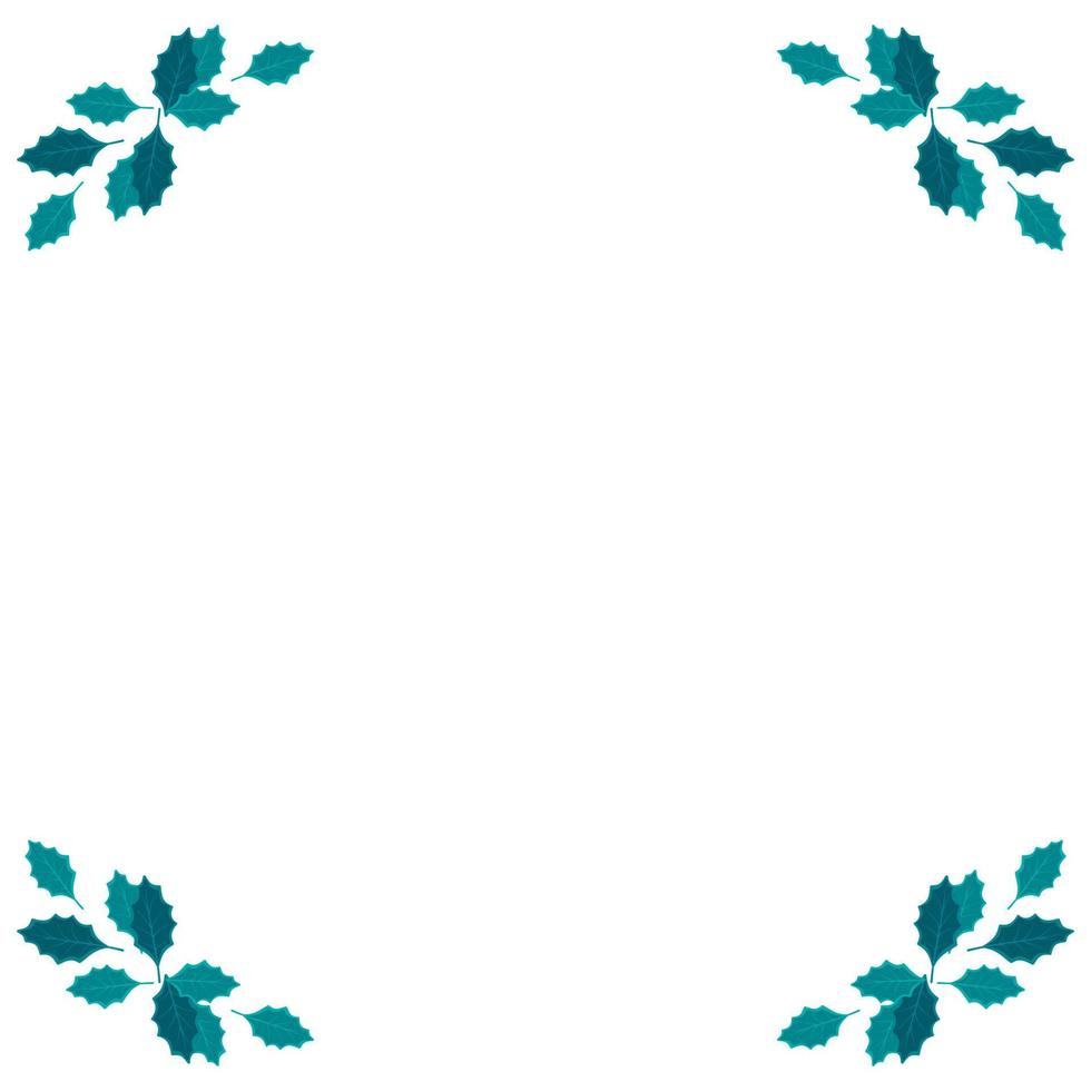Christmas frame of woven branches and blue holly leaves. Festive decoration wreath for the New Year and interior decor. Vector flat illustration