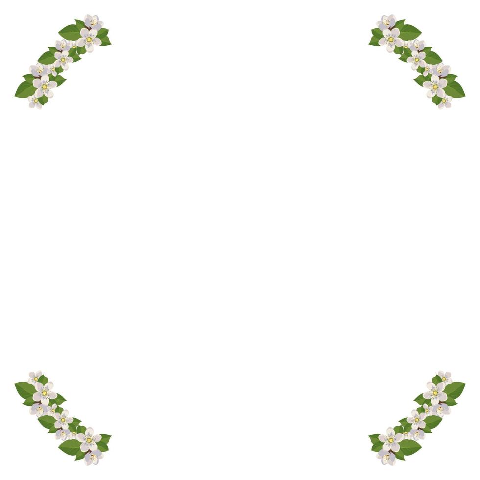 marco de flores de cerezo o manzano. composición floreciente de primavera con brotes y hojas. decoración festiva para bodas, vacaciones, postales y diseño. ilustración plana vectorial vector
