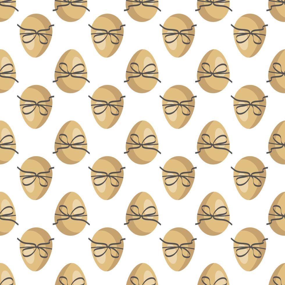 Happy Easter seamless pattern with eggs. Print of the Christian Spring Holiday. Festive decoration drawn in black and gold colour with abstract elements on white background. Vector flat illustration
