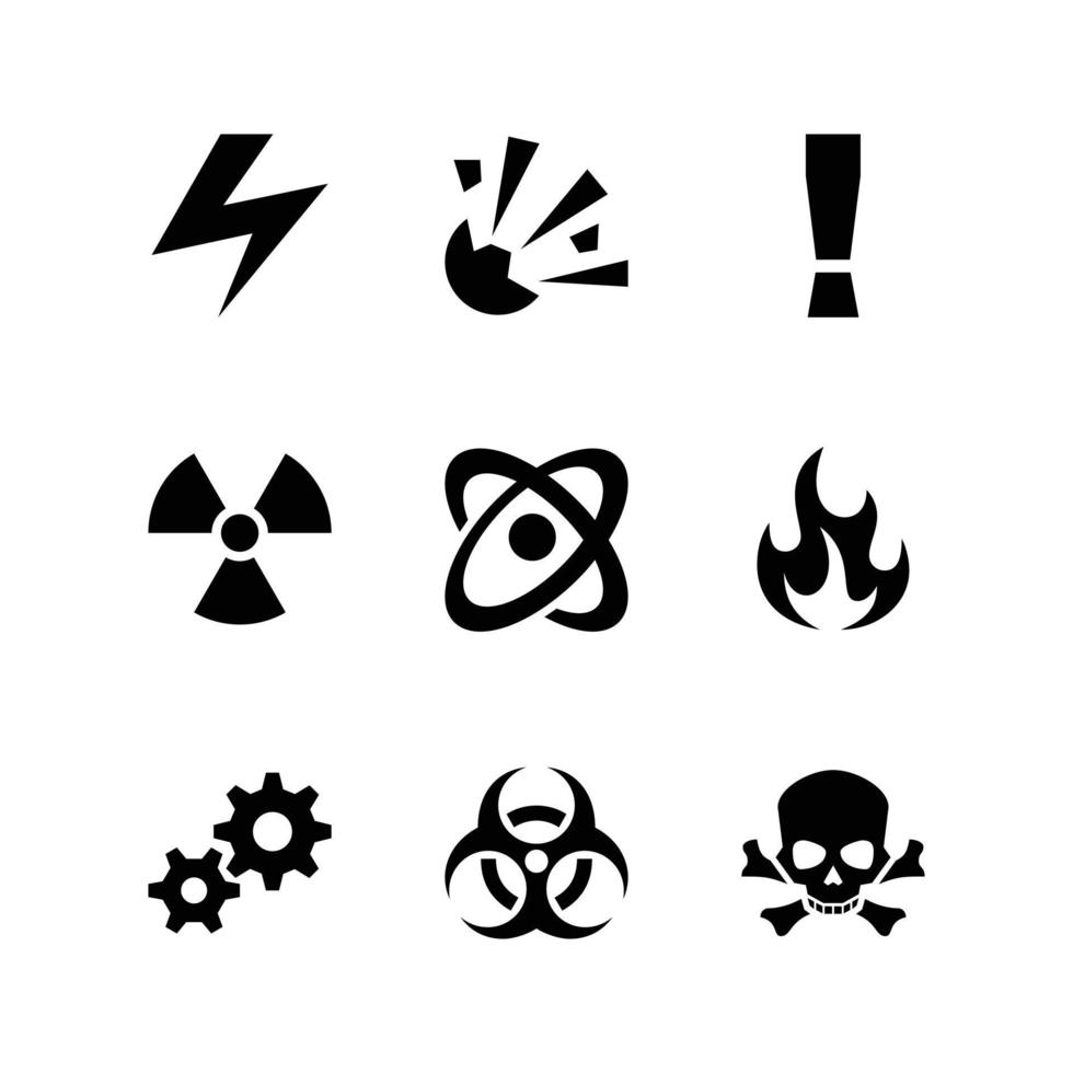 conjunto de icono de advertencia de radiación peligrosa diseño plano vector