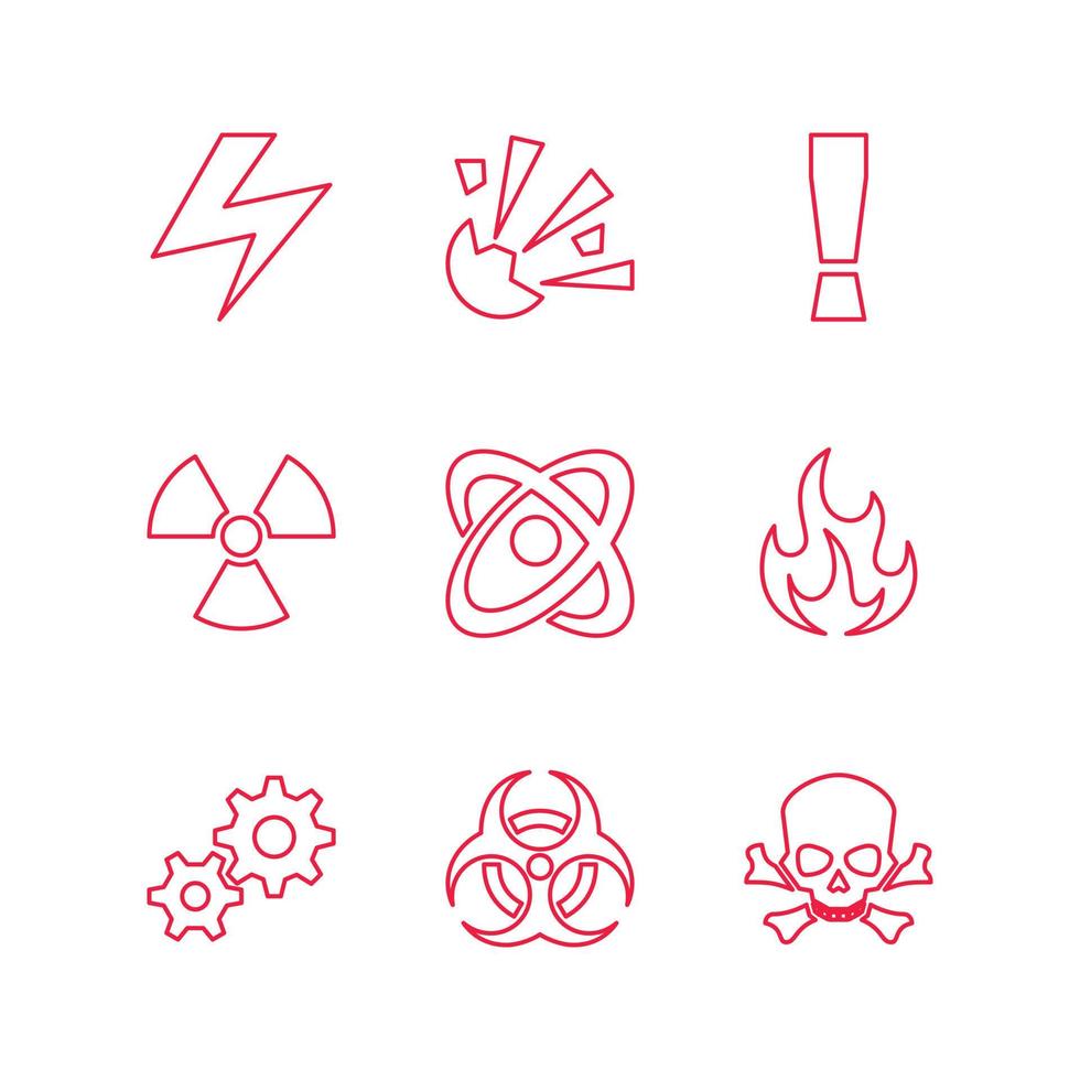 Set of Dangerous radiation warning outline icon flat design vector