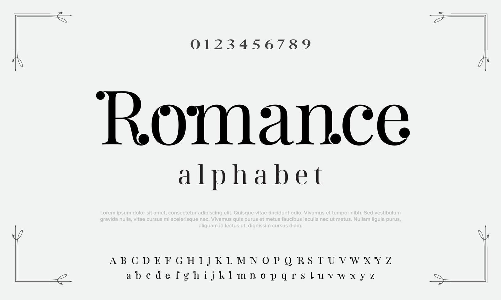 Romance modern alphabet. Minimal lettering for wedding, online shop, logo, music. Simple serif vector font.