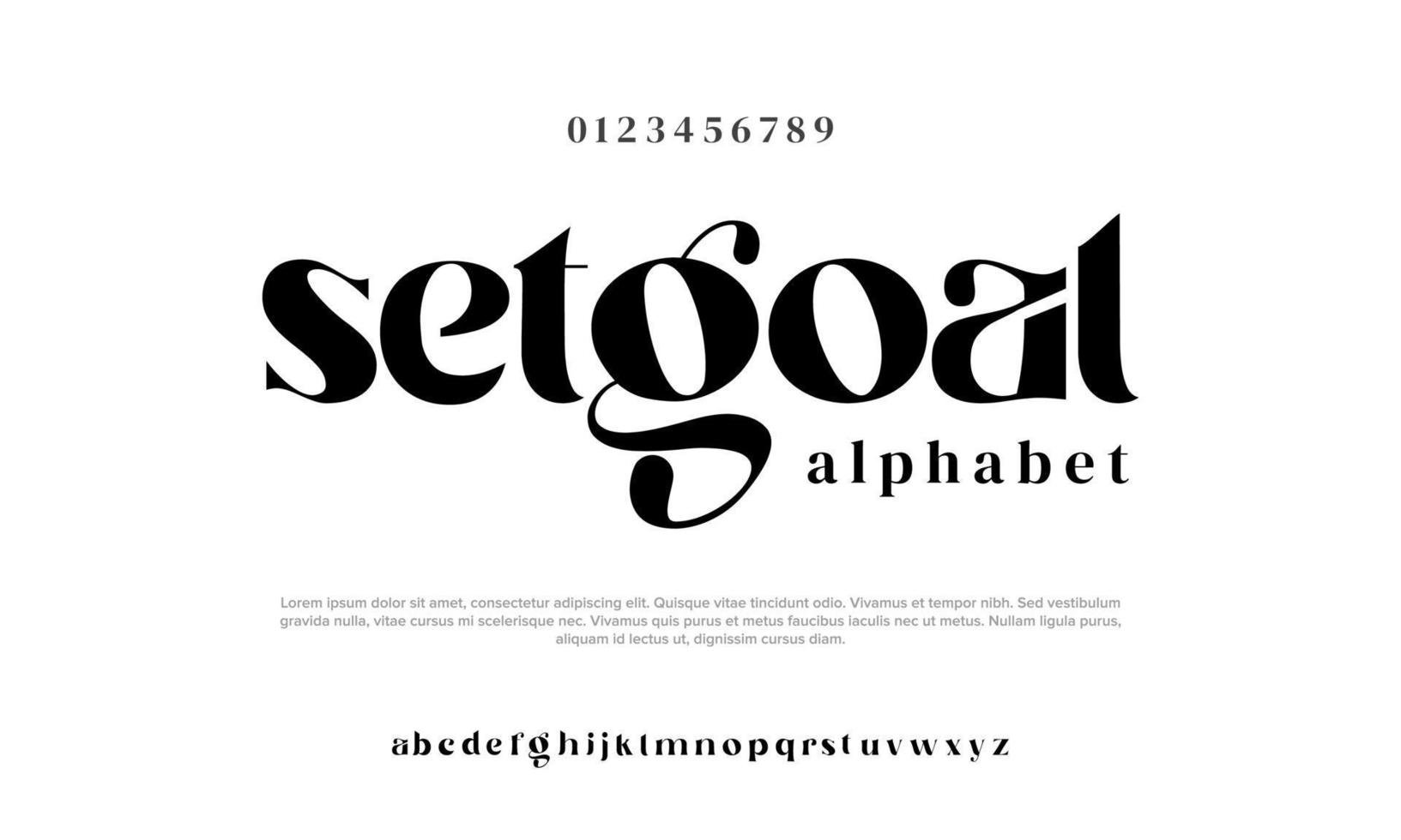 Setgoal modern abstract alphabet. Simple minimalist typography. Logo, music, fashion vector illustration.